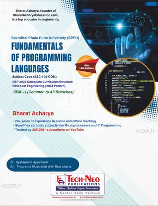 Fundamentals of Programming Languages For SPPU Sem 1 First Year Engineering (2024 Pattern), Subject Code ESC-105-COM