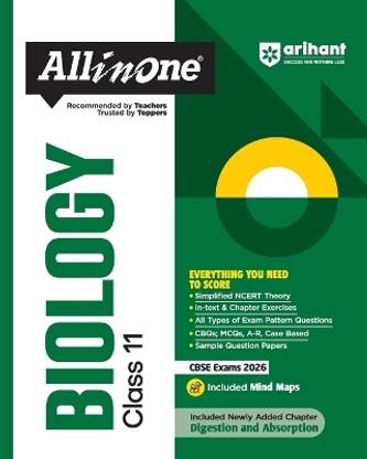 Arihant All in One Biology Class 11 for CBSE Exams 2025-26 as per latest syllabus Simplified Theory, In Text & Chapter Exercises, All Types of Exam Pattern Questions, CBQs, MCQs, A-R, Case Based, Sample Question Papers, Mind Maps