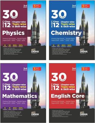 Disha Combo (4 Books) 30 New Syllabus Chapter-wise, Topic-wise & Skill-wise CBSE Class 12 Physics, Chemistry, Mathematics & English Core Solved Papers 2025-13 & Sample Papers 2025-22 3rd Edn | PYQs