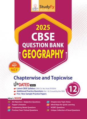 StudyFy CBSE Question Bank Class 12 Geography For 2025 Board Exams | Chapterwise & Topicwise | 5 New Sample Practice Papers