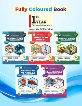 D PHARMA 1st YEAR BOOKS (SET OF 5 COLOURED BOOKS)  - SET OF FULLY COLOURED 5 BOOKS FOR 1st YEAR D. PHARMACY AS PER NEW PCI SYLLABUS with 5 Disc