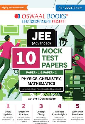 Oswaal JEE (Advanced) 10 Mock Test Papers (Paper-1 & Paper-2) Physics, Chemistry, Mathematics (For 2025 Exam)
