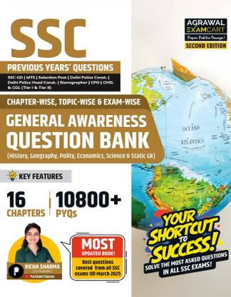 Examcart SSC General Studies (G.S.) Question Bank by Richa Sharma (Parcham Classes) | Chapterwise, Typewise & Examwise Solved Papers | 16 Chapters & 10800+ PYQs Till March 2025 | Covered SSC CGL, CPO, CHSL, MTS, GD, Delhi Police, Steno & More Exams 2025 (English)