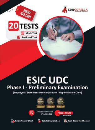 ESIC UDC Prelims Exam (Phase I)  - 2024 | 8 Mock Tests and 12 Sectional Tests (1100 Solved MCQ Questions) with Free Access to Online Tests