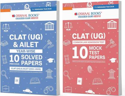 Oswaal CLAT (UG) & AILET Year-wise 10 Previous Solved Papers + 10 Mock Test Papers (Set of 2 books) | For 2026 Admission Test