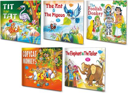 Tit for Tat, The Ant & The Pigeon, The Foolish Donkey, Copycat Monkeys and The Elephant & the Tailor Book for Kids : Animals story Book, Kids learning Story Books, Moral Stories Books | Set of 5 Kids Moral Stories Book.
