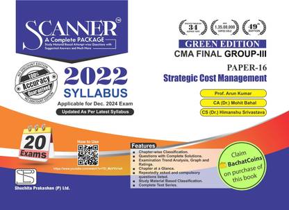Strategic Cost Management (Paper 16 | CMA Final | Gr. III) Scanner - Including questions and solutions | 2022 Syllabus | Applicable for December 2024 Exam | Green Edition