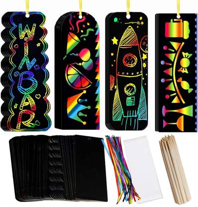 Climberty 36Pcs DIY Magic Scratch Rainbow Bookmarks Set with Tools and Satin Ribbons Scratch Rainbow Bookmarks Bookmark
