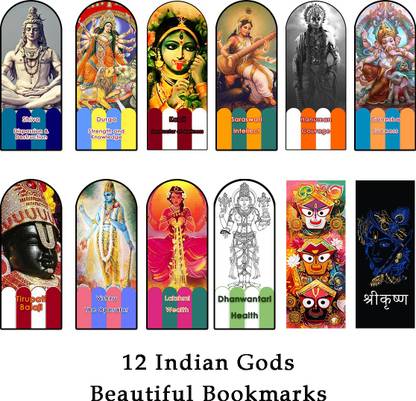 Cardzz Set of 12 Unique Bookmarks - Indian Gods Bookmarks - Printed Bookmarks Paper Bookmark