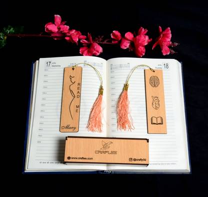 Craflee Wooden Designer Engraved Pack of 02 MDF Bookmark Bookmark