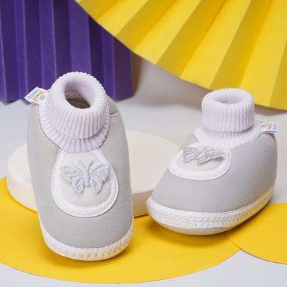Neska Moda 3 To 12 Months Baby Boys & Baby Girls Soft Cotton Cute Butterfly Face Plain Booties