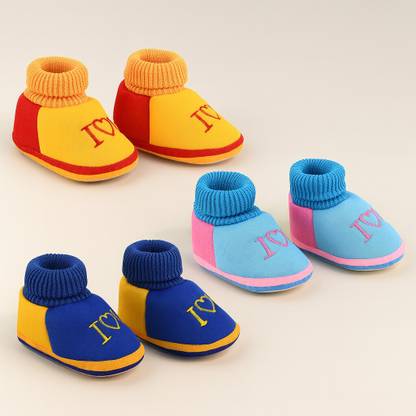 ONFEET Pack of 3 New Born Baby Shoes, Soft Skin Friendly Party Wear Baby Booties