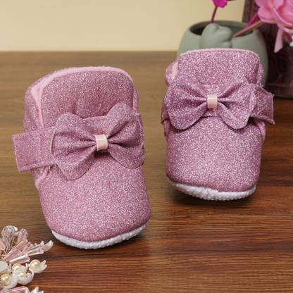 Neska Moda 6 To 12 Months Baby Girls Cotton Solid Bow Shoes/ Booties