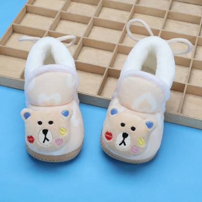Baby Moo 3D Teddy Buddy Soft Slip-On Anti-Skid Plush Warm Booties - Beige Booties