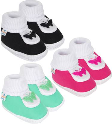 Neska Moda 0 To 12 Months Baby Boys & Baby Girls Pack of 3 Pair Soft Cotton Butterfly Baby Booties