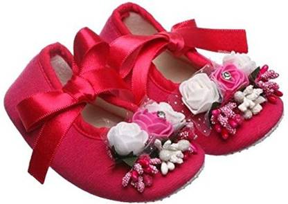 Daizy Hot Pink Ribbon Booties with flowers (6-9 Months)_(Daizy_76_12) Booties
