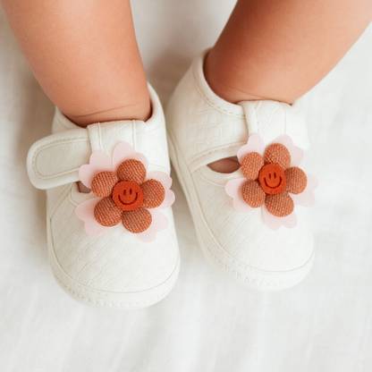 Neska Moda 6 To 12 Months Baby Girls Soft Cotton Floral Velcro Belly Sandal Booties