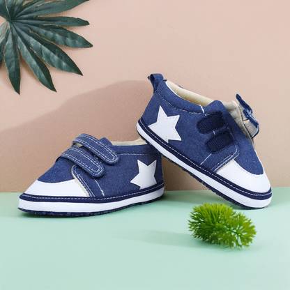 Baby Moo Colour Blocked Hookloop Stylish And Casual Denim Velcro Booties - Blue Booties