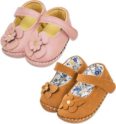 Neska Moda 6 To 12 Months Baby Girls Belly Shoe 2 Pair Set Partywear Floral Velcro Sandal Booties