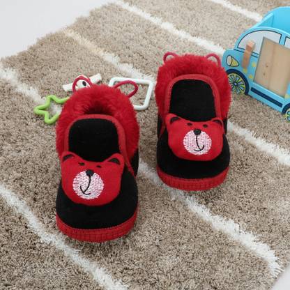 PureSole 6 To 12 Months Baby boy & girls Cotton Hook & Loop Bow Booties Booties