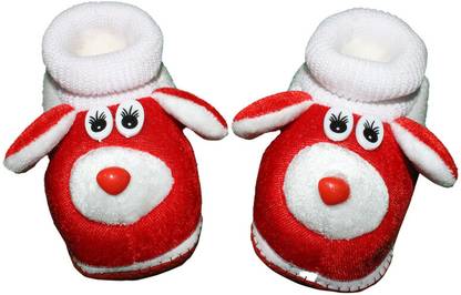 CYV Fashionable Velvet Rubber Sole Velcro Cartoon Booties For Kids ( Red ) Booties