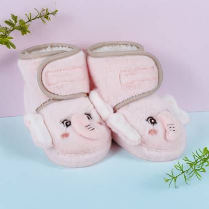 Baby Moo 3D Elephant Cozy Soft Velcro Furry Booties - Pink Booties