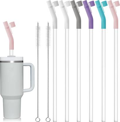 MAYCREATE 6Pcs Straw Extender Silicone Straw Caps with Dustproof Cap and Cleaning Brushes