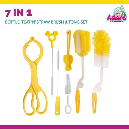 Adore Supremo 7 in 1 Premium Baby Bottle Cleaning Brush kit with Tong