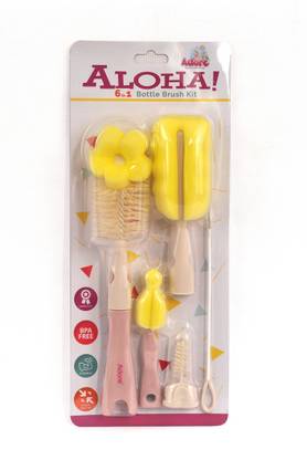 Adore ALOHA Premium Baby 6 in 1 Bottle Cleaning Brush kit - BPA Free - Durable - Space Saving