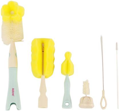 Adore ALOHA Premium Baby 6 in 1 Bottle Cleaning Brush kit - BPA Free - Durable - Space Saving