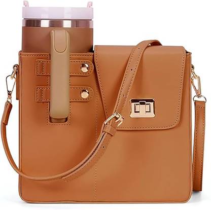 HOUSE OF QUIRK Portable Crossbody Tumbler Holder Bag with Purse Compartment-24.5 x 20 x 10.5cm