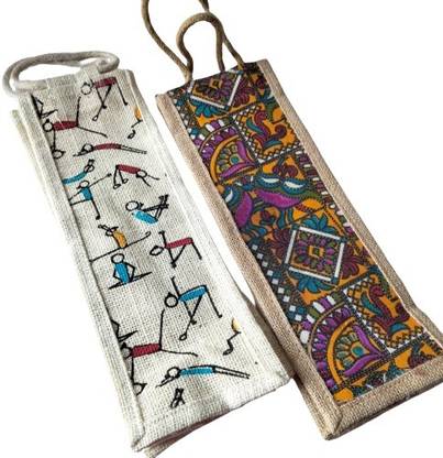 Rapid 1 Printed and 1 Plain Jute Bottle Bag