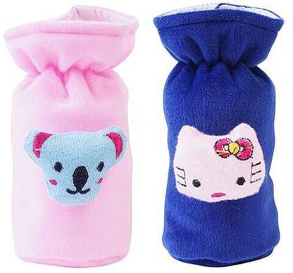 MW PRINTS Soft Plush Stretchable Baby Feeding Bottle Cover Easy to Hold Strap With Cute Animated Cartoon| Suitable for 130-250 Ml Feeding Bottle(Dark Blue-Light Pink)