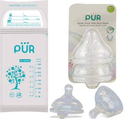 PUR Gentle Touch Wide Neck Silicone Nipple for Baby, Feeding Bottles Nipple & Medium Flow Nipple