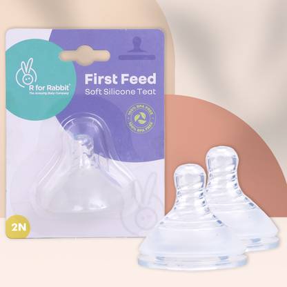 R for Rabbit First Feed Silicone Teat Pack of 2 - S Type, Perfect Flow Rate, Anti Colic Variable Flow Nipple