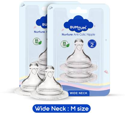 BUMTUM Nurture Anti Colic Teat for Wide Neck Bottle Pack Medium Flow Nipple