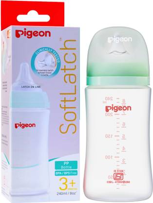 Pigeon Wide Neck 3 PP Baby Milk BOTTLE PLUS TYPE NIPPLE-GREEN - 240 ml