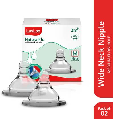 LuvLap Anti-Colic Natura Flo Teat/for Wide Neck Bottle, 4pcs, 6m+ Fast Flow Nipple