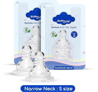 BUMTUM Nurture Anti Colic Teat/Nipple for Narrow Neck Bottle (Small) Medium Flow Nipple