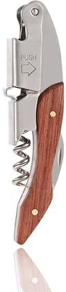 SYGA 3 in 1 Corkscrew Beer Wine Bottle Opener with Leather Cover Spring-Loaded Double Lever, Serrated Foil Cutter Barware Gear Waiter's Corkscrew of Sommeliers, Waiters, Bartenders Gift- Brown WineOpener_Brown Bottle Opener