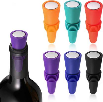 Besilia Silicone Wine Bottle Stopper, Champagne Bottle Cap Closer (Multicolor, 6 Pcs) Silicone Bottle Stopper