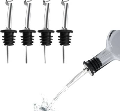 Signamio Wine Pourer & Olive Oil,Stainless Steel Free Flow Bottle-4pcs Steel Bottle Stopper