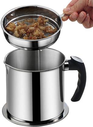 REEVA ENTERPRISE Oil Strainer Pot Grease Can Stainless Steel Container, Oil Filter Pot Collapsible Strainer