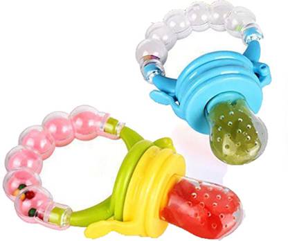 Saugat Traders Veggie Feed Nibbler - Fruit Nibbler with Rattle Toy/Feeder Silicone Fruit Nibbler/Silicone Food,Soft Pacifier/Feeder Tongs