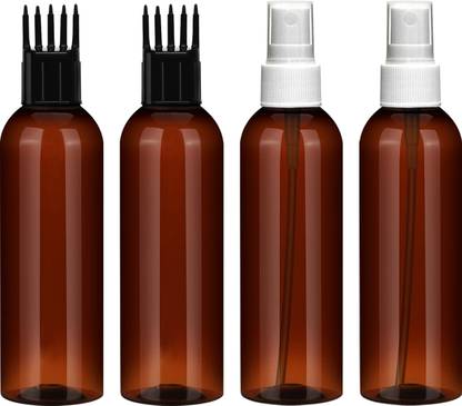 ceeyu Combo of 4-Amber Plastic Empty Fine Mist Spray w/ Cap (2)+ Comb Applicator (2) 100 ml Spray Bottle