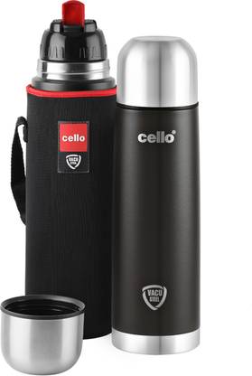 cello Duro Tuff Steel Flip with Jacket DTP Coating Double Walled Insulated 500 ml Flask