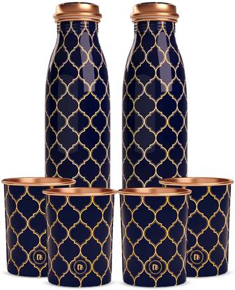 Everything Beautiful Pure Copper Water Bottle Best Tamba Seamless Navy Blue by ebstore (2L,4x270ml) 1490 ml Copper Bottle With Drinking Glass