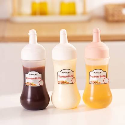 Nathgra Transparent Plastic Squeeze Sauce Bottle with Lids Leakproof Flexible Bottle 280 ml Bottle