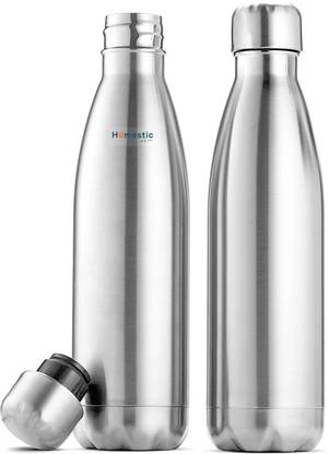 HOMESTIC by Kuber Industries Stainless Steel Insulated Round Water Bottle , 750ML Pack of 2 (Silver) 750 ml Bottle