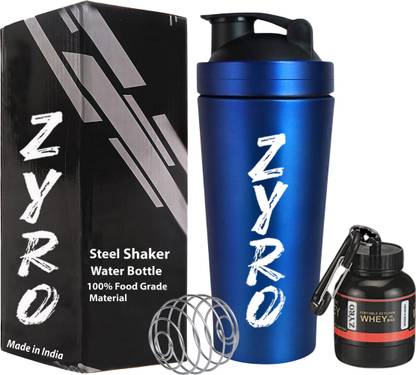 ZYRO Stainless Steel Gym Shaker with Protein Funnel & mixer ball, LeakProof,BPA Free 750 ml Shaker